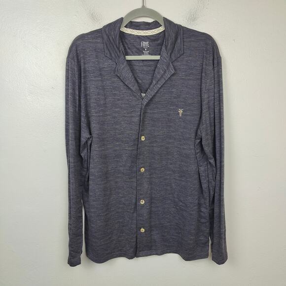 Frye Knit Button Up Shirt Mens Medium Gray Purple Soft‎ Comfy Western Designer - Picture 1 of 5